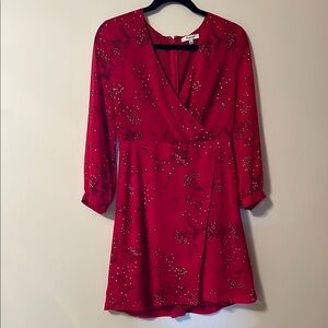 Madewell Red Floral Long Sleeve Dress